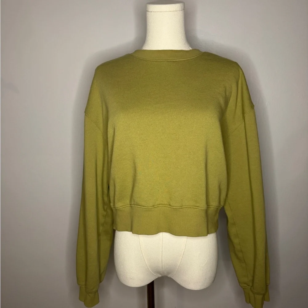 Olive Green Cropped Sweatshirt - Picture 1 of 3